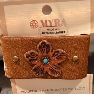 Myra Bag Women's Brown Leather Cuff bracelet new